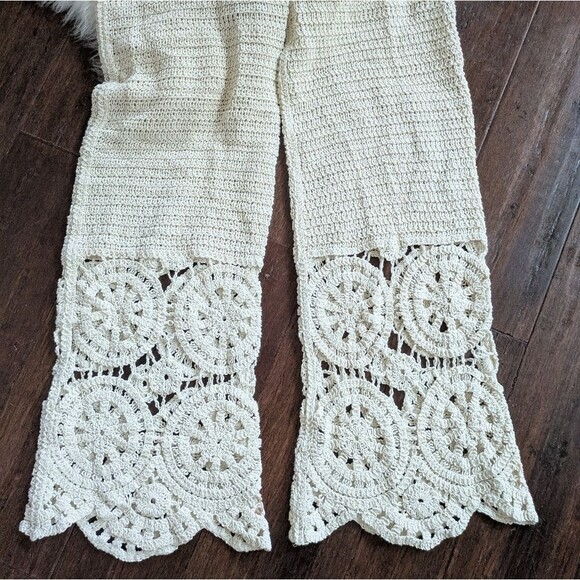 Solitaire 2 Piece Crochet Pant Short Sleeve Top Set M Medium Ivory White Beach - Picture 3 of 6